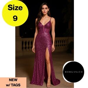 NEW w TAGS 💜 Morgan & Co. Lilac Sequins Full-Length Gown ✨ (Size 9)